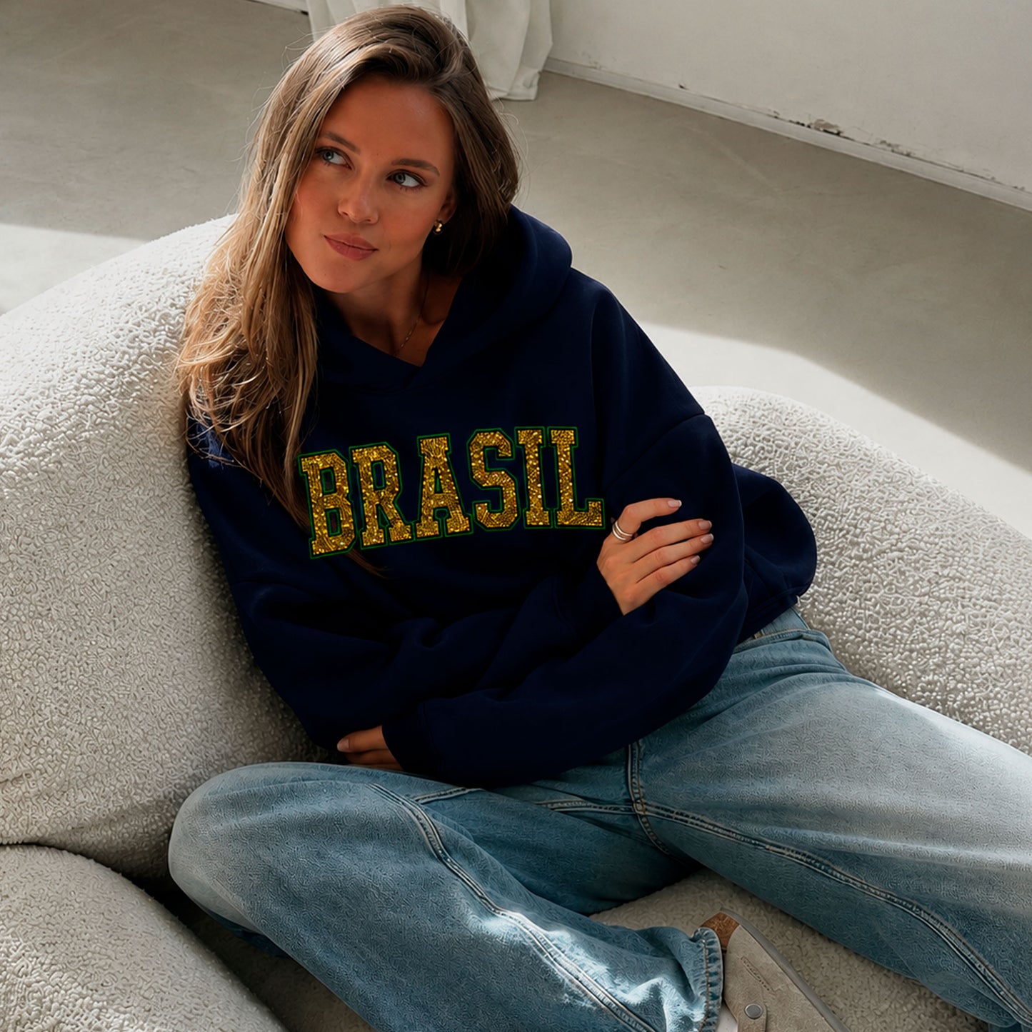 Moletom Bordado com Glitter Brasil